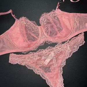 Valene Love Birds Wired Lacy Bra Set-Rose Pink (BRA & Panty)